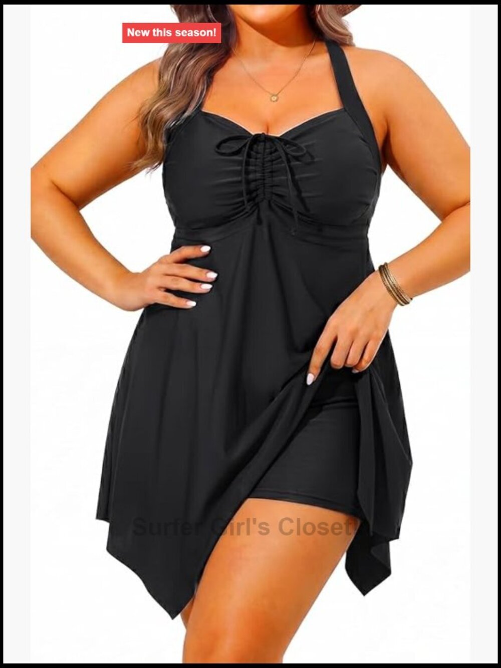 Plus Size Two Piece Swim Dress with Shorts Tummy Control Flowy Tankini Bathing